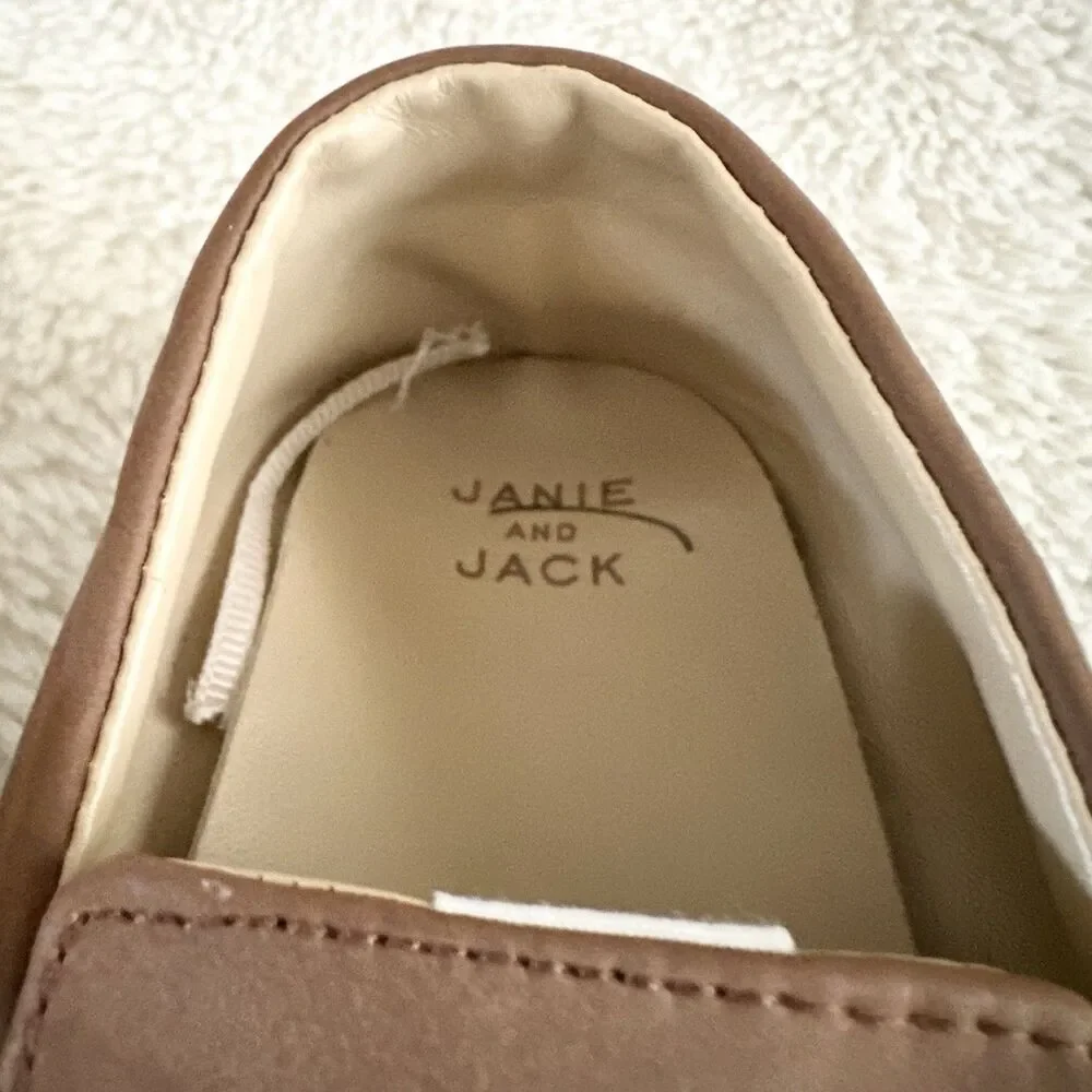 Janie & Jack Infant Brown Leather Moccasins 12-18 Months Embroidered Dog Design